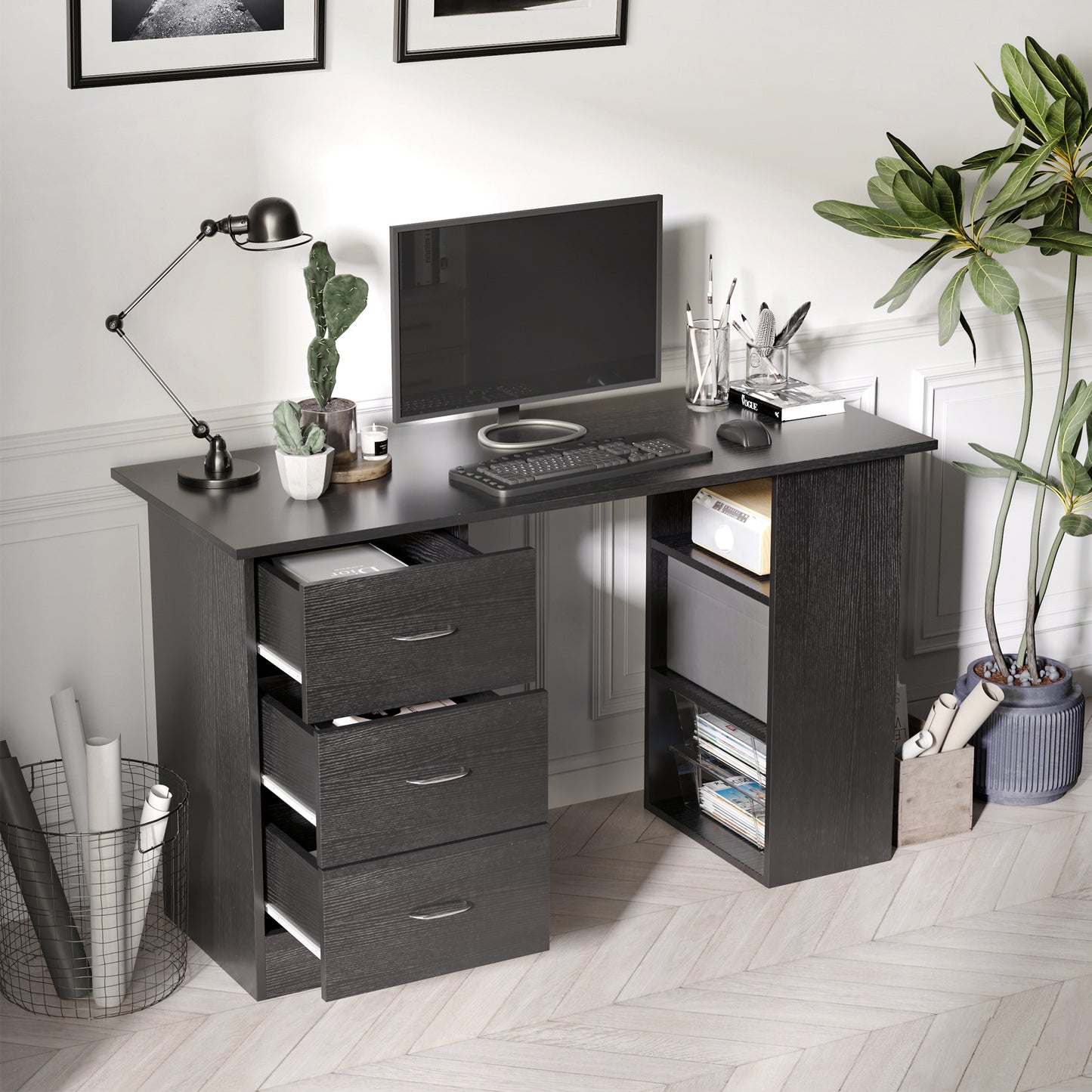 Computer Writing Desk with Shelves & Drawers