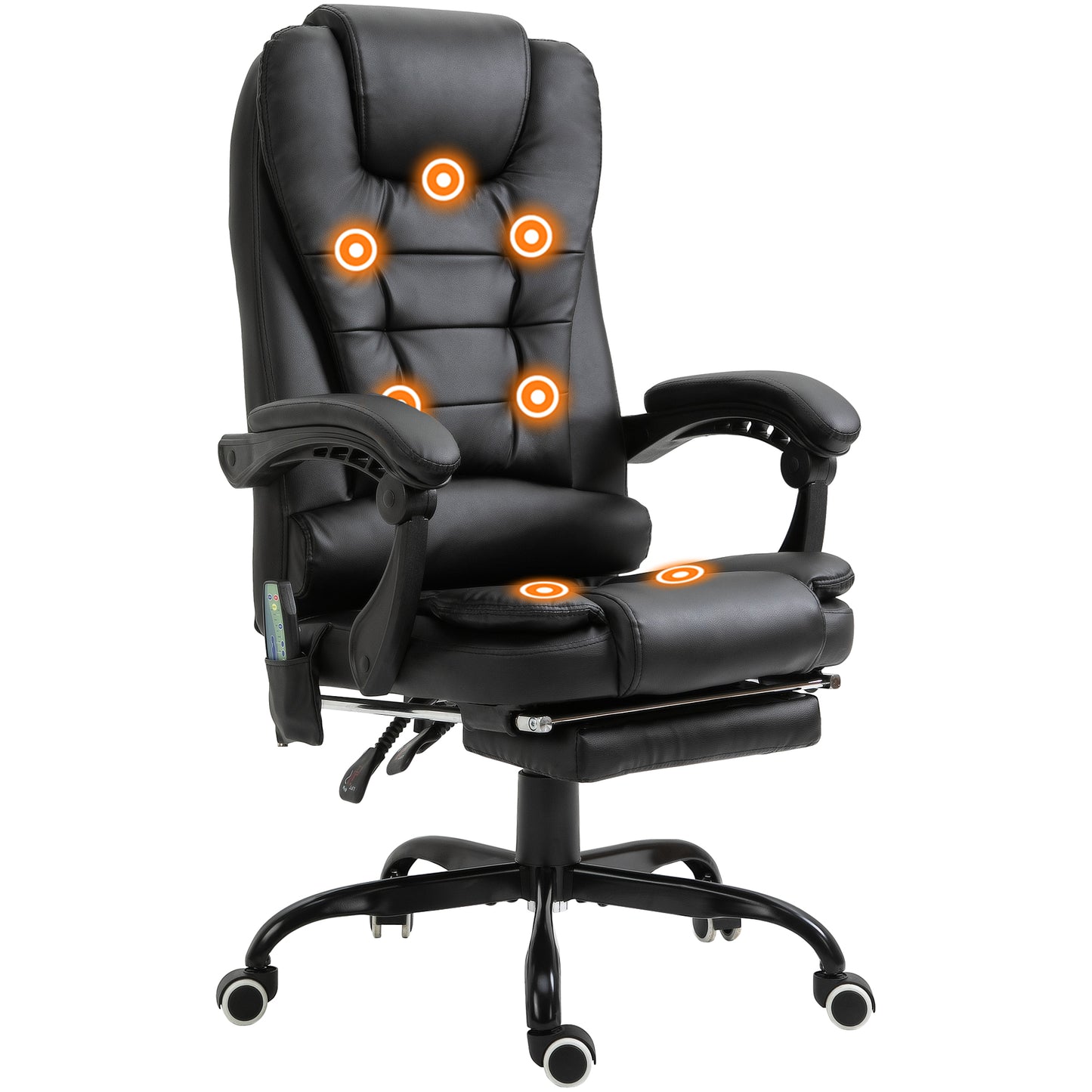 7-Point Vibrating Massage Office Chair with Footrest and Reclining Back, Black