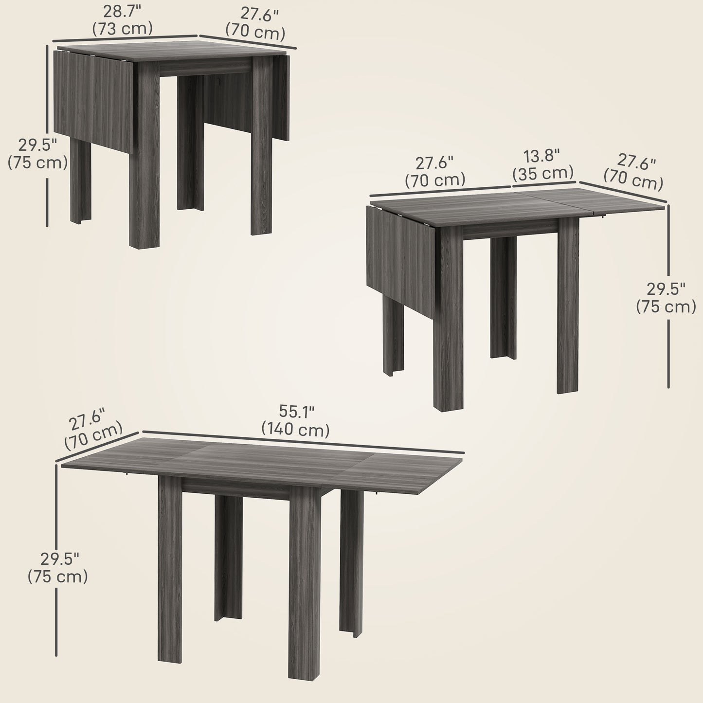 Folding Drop Leaf Dining Table for Small Spaces - Gray