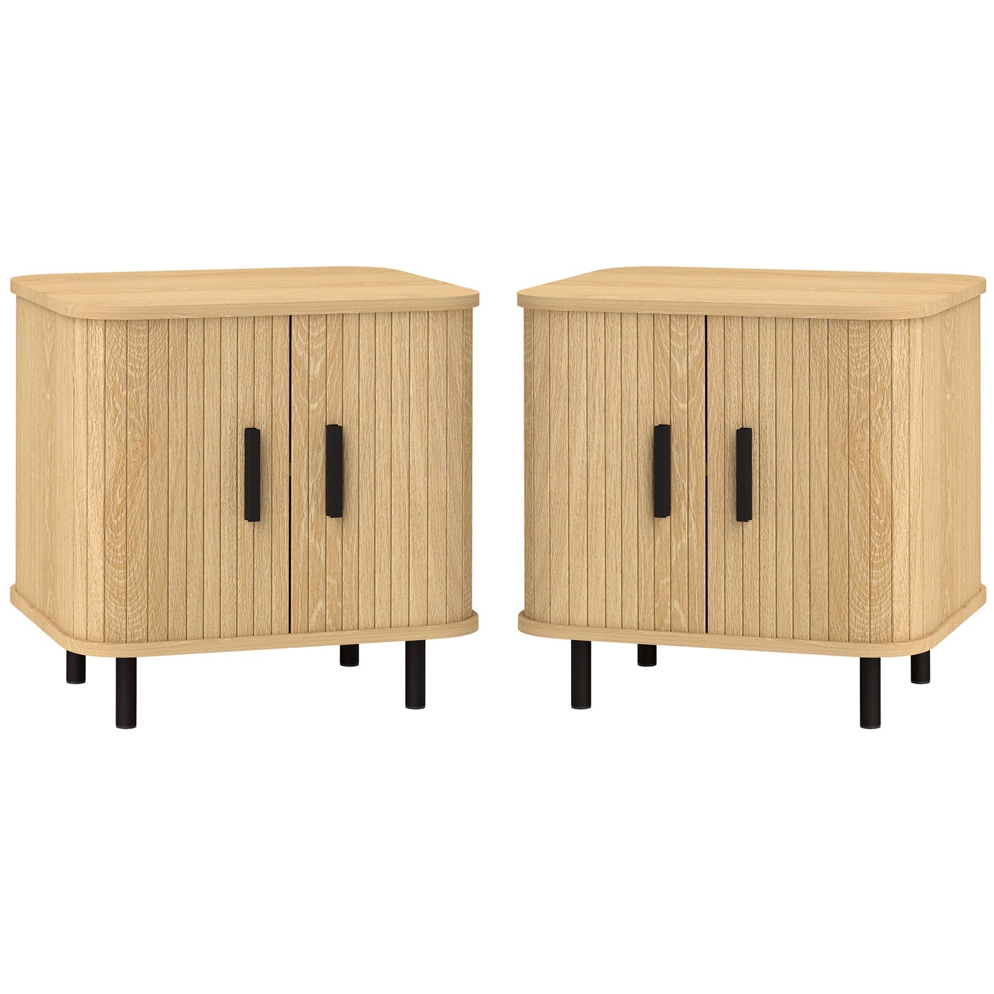 Nordic Nightstands with Sliding Shutter Doors, Oak (Set of 2)