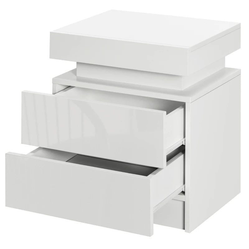 LED Nightstand with Remote Control and 2 Drawers, White