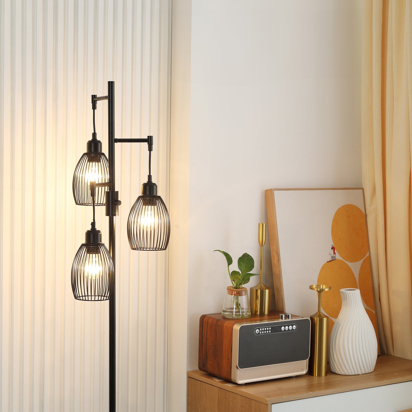Industrial 3-Shade Dimmable Floor Lamp - Black