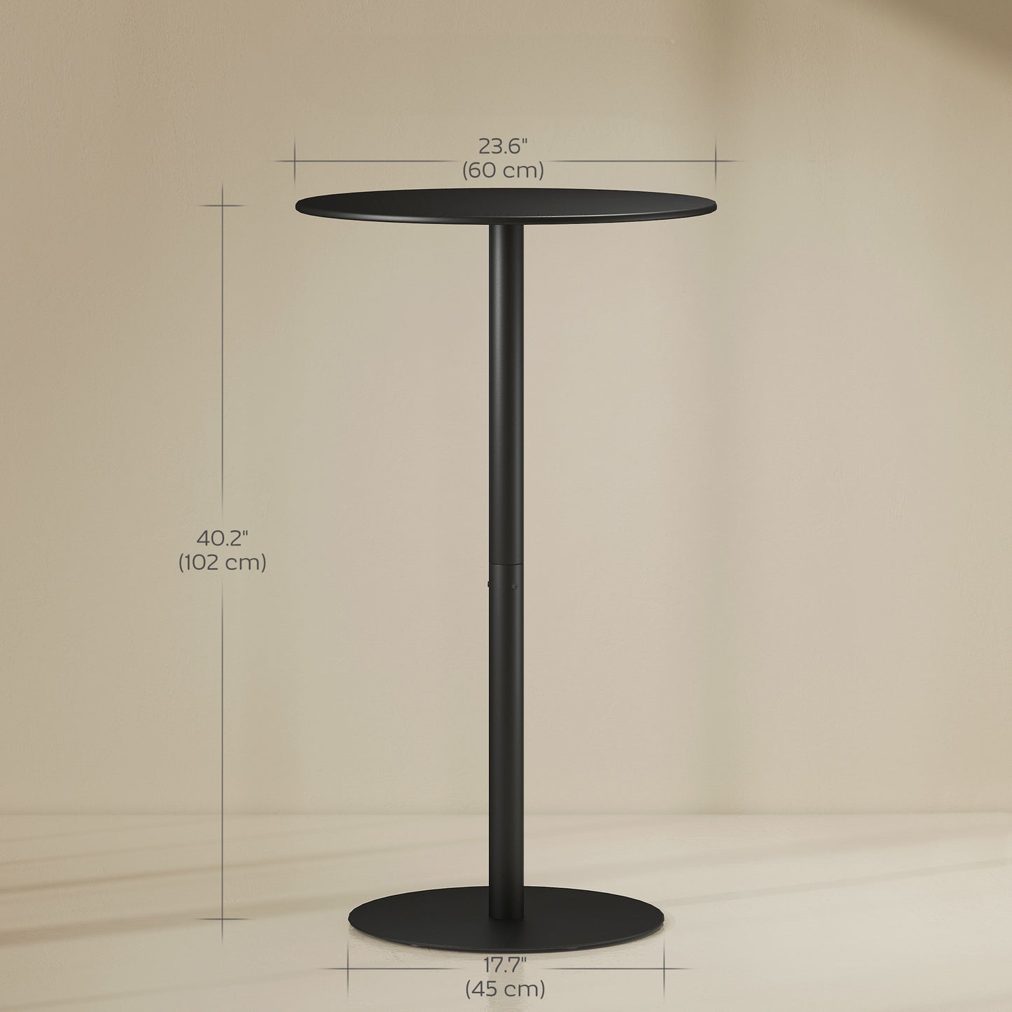 Round Bar Table with Steel Frame for 2 People, Indoor/Outdoor Use, Black