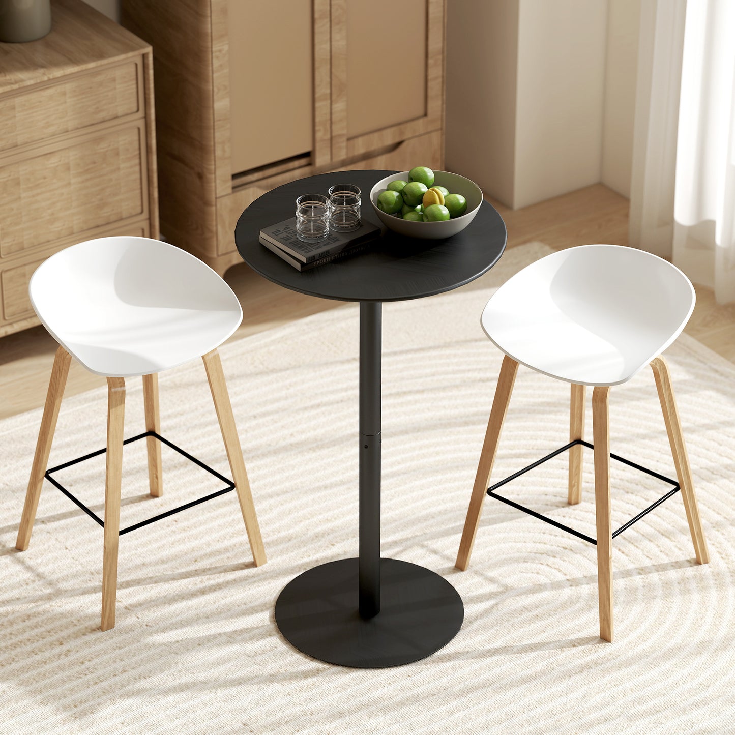 Round Bar Table with Steel Frame for 2 People, Indoor/Outdoor Use, Black