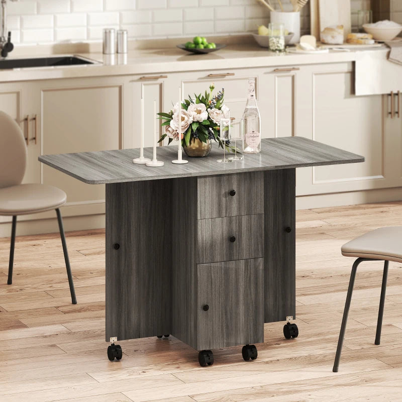 Rolling Dining Table with Storage Drawers and Cabinet - Gray