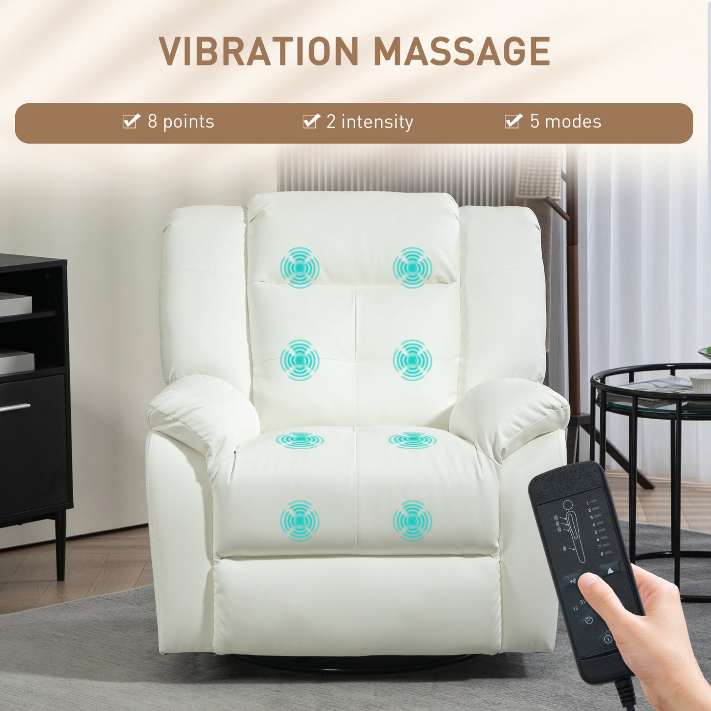 Luxury Massage Recliner Chair with 8 Vibration Points, Cream White