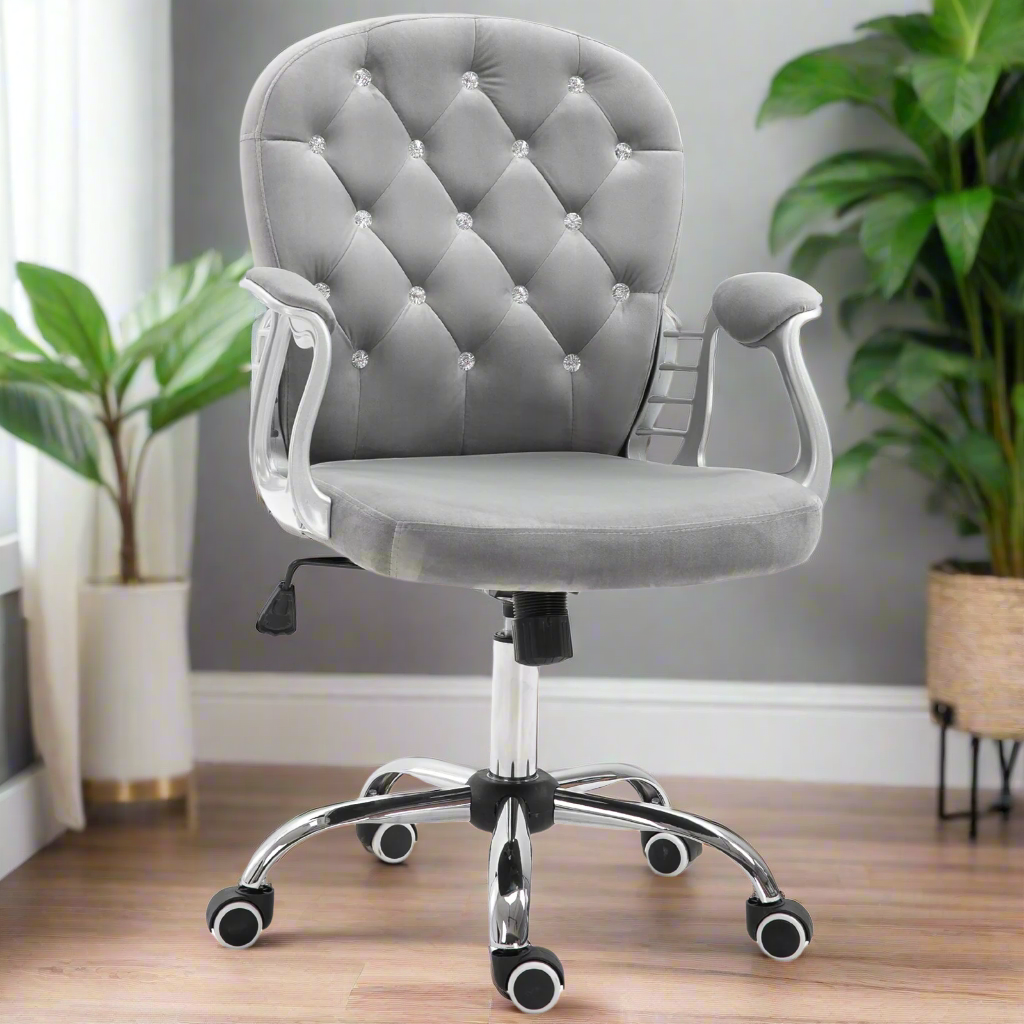 Button-Tufted Office Chair with Adjustable Height - Gray