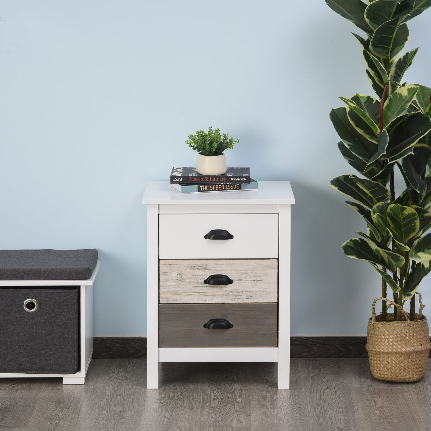 3-Drawer Storage Cabinet Accent Table for Bedroom and Living Room, White