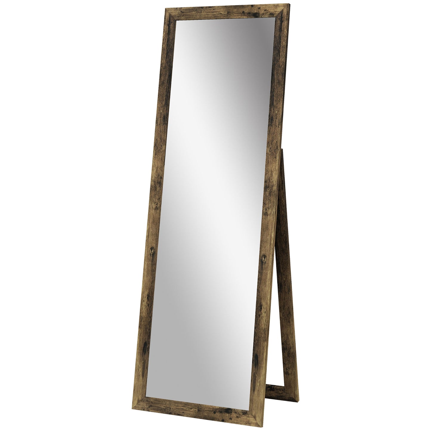 Full Length Floor Standing Mirror with Rustic Brown Frame, 58" x 20"
