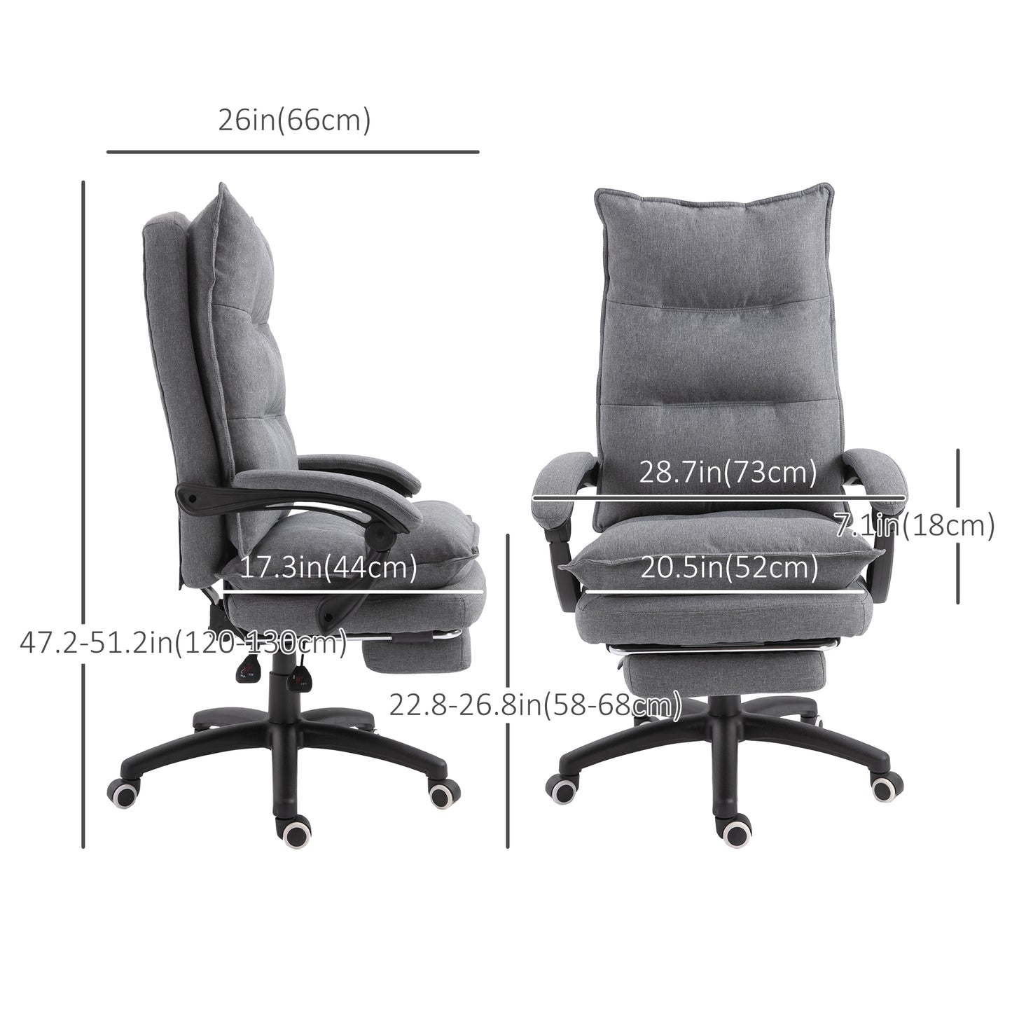 Ergonomic Reclining Office Chair with Double Padding and Footrest, Gray