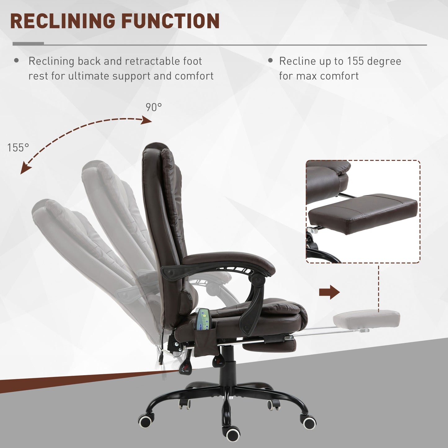 7-Point Vibrating Massage Office Chair with Footrest and Reclining Back, Brown
