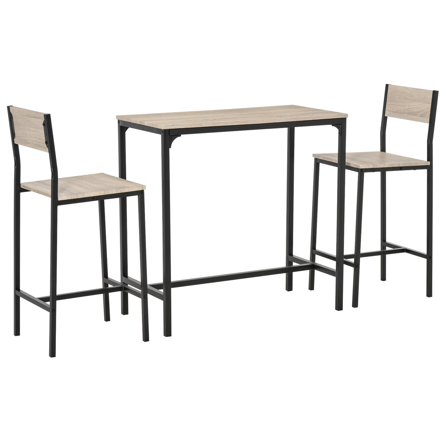 3-Piece Industrial Counter Height Table Set with High Back Stools - Natural Wood
