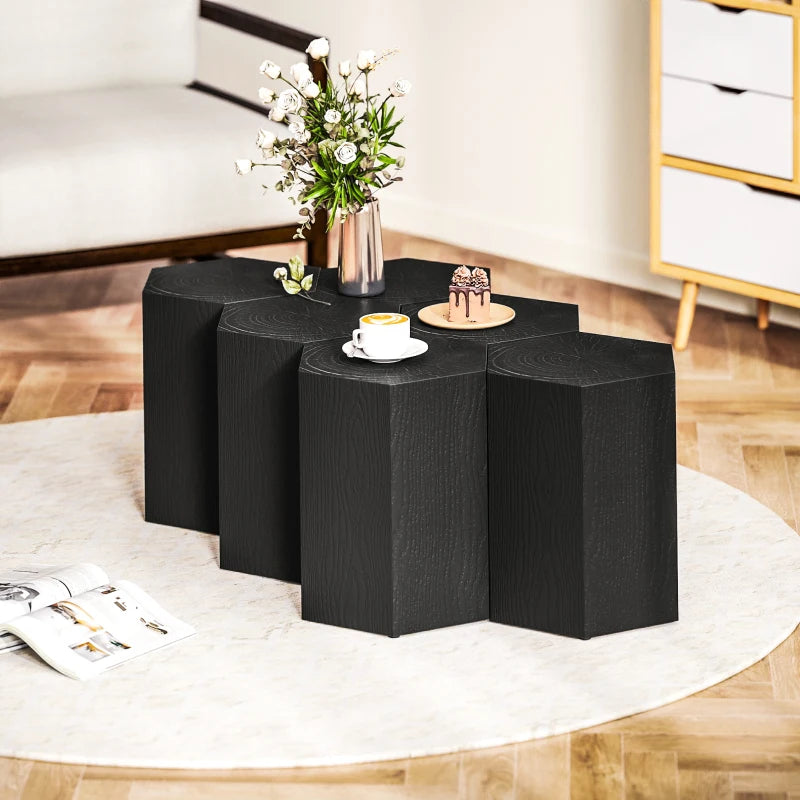 Hexagonal Wood Grain Side Table for Indoor and Outdoor Use, Black