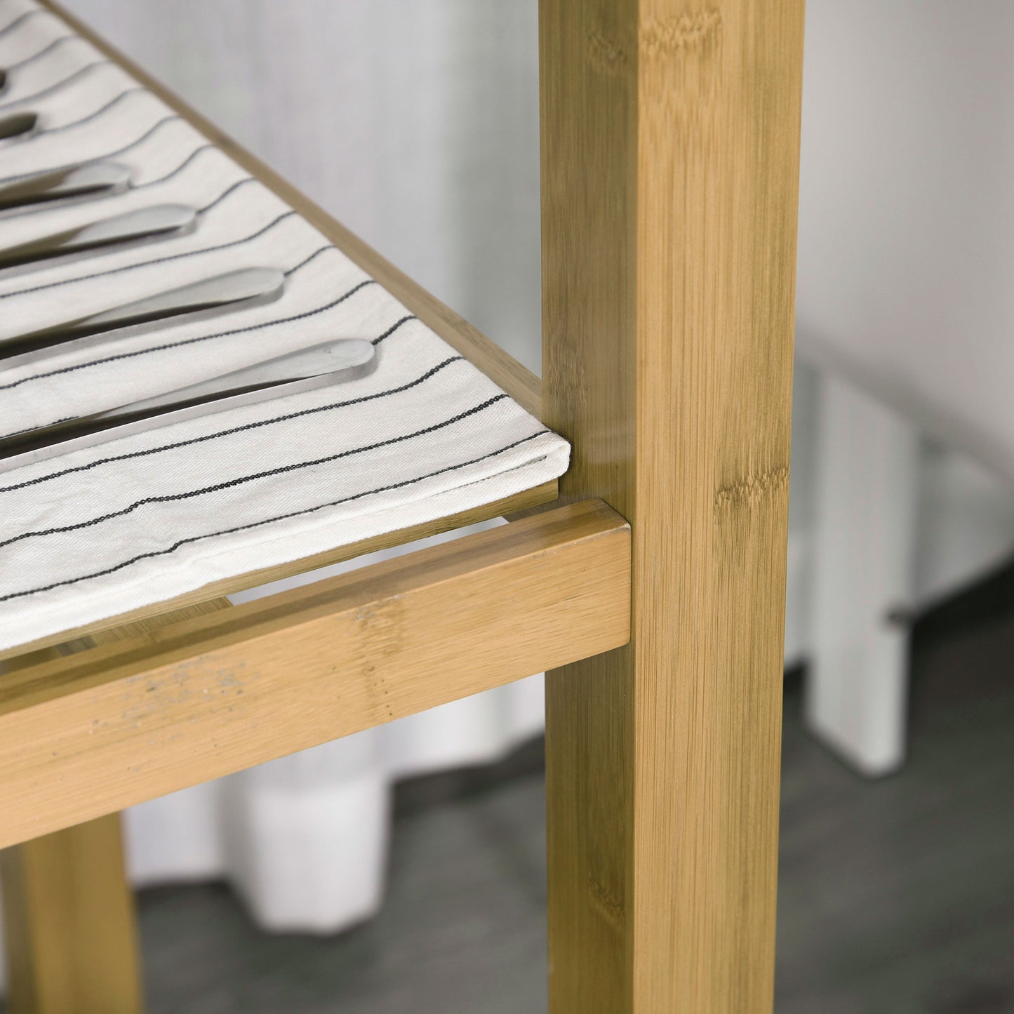 Bamboo Rolling Kitchen Island Trolley with Drawers and Shelves