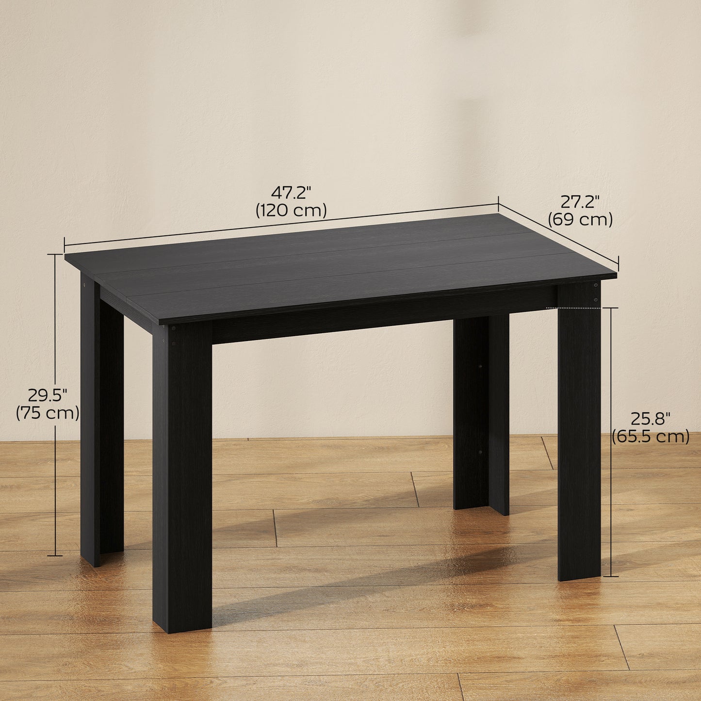 47" Kitchen Table for 4-6 People - Black