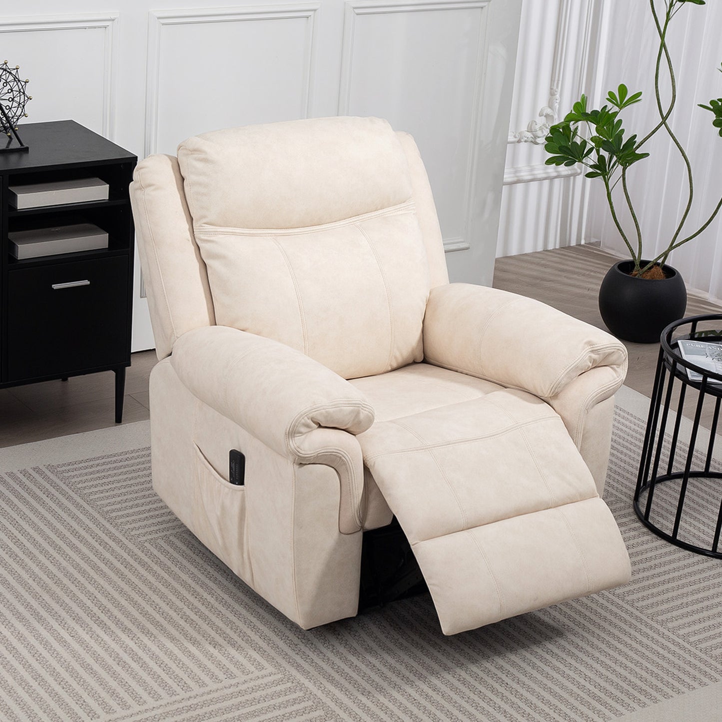 Microfiber Manual Recliner Chair with Vibration Massage - Cream White