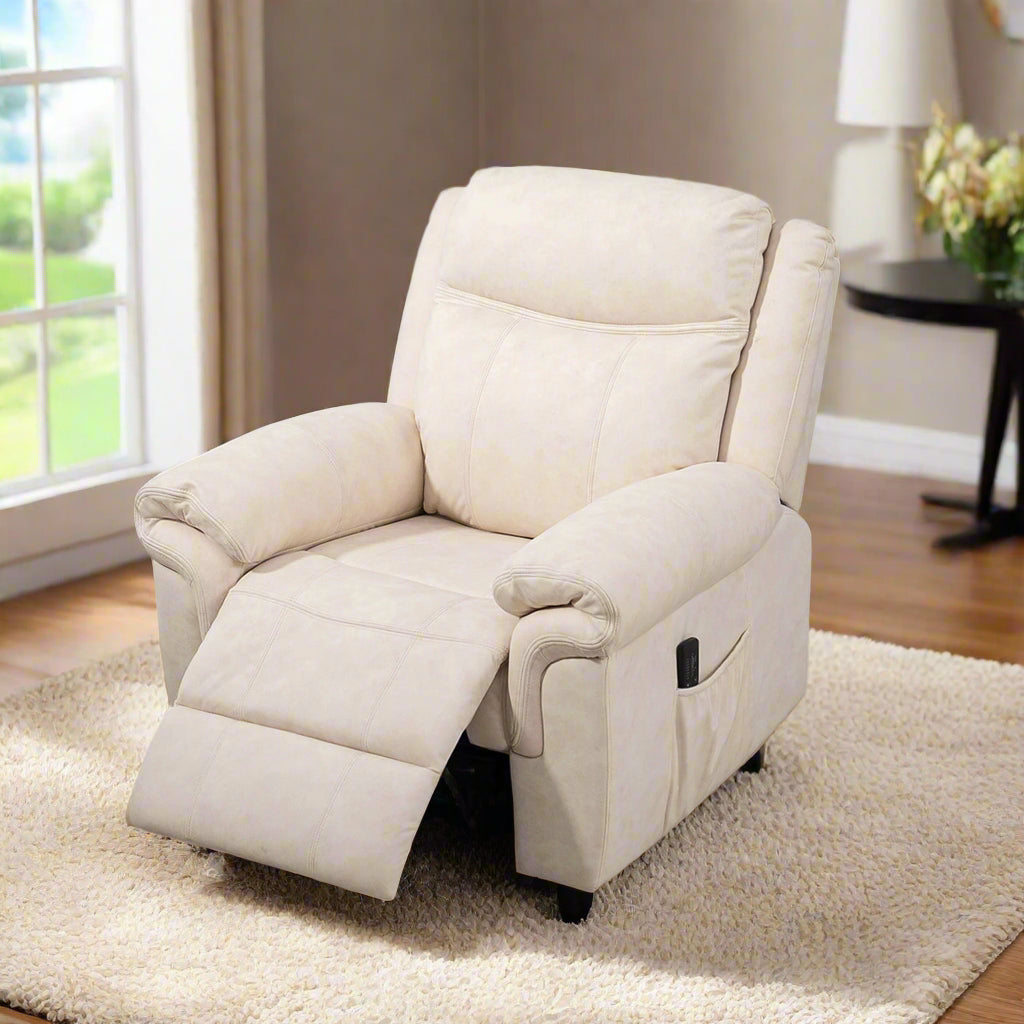 Microfiber Manual Recliner Chair with Vibration Massage - Cream White