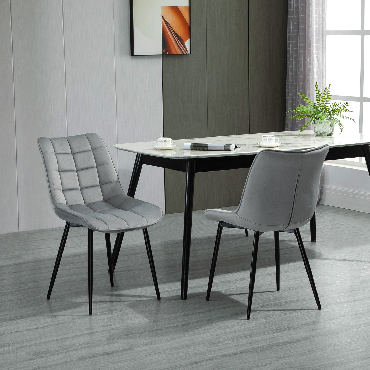 Velvet-Touch Upholstered Lounge Chairs with Metal Legs, Grey (Set of 2)