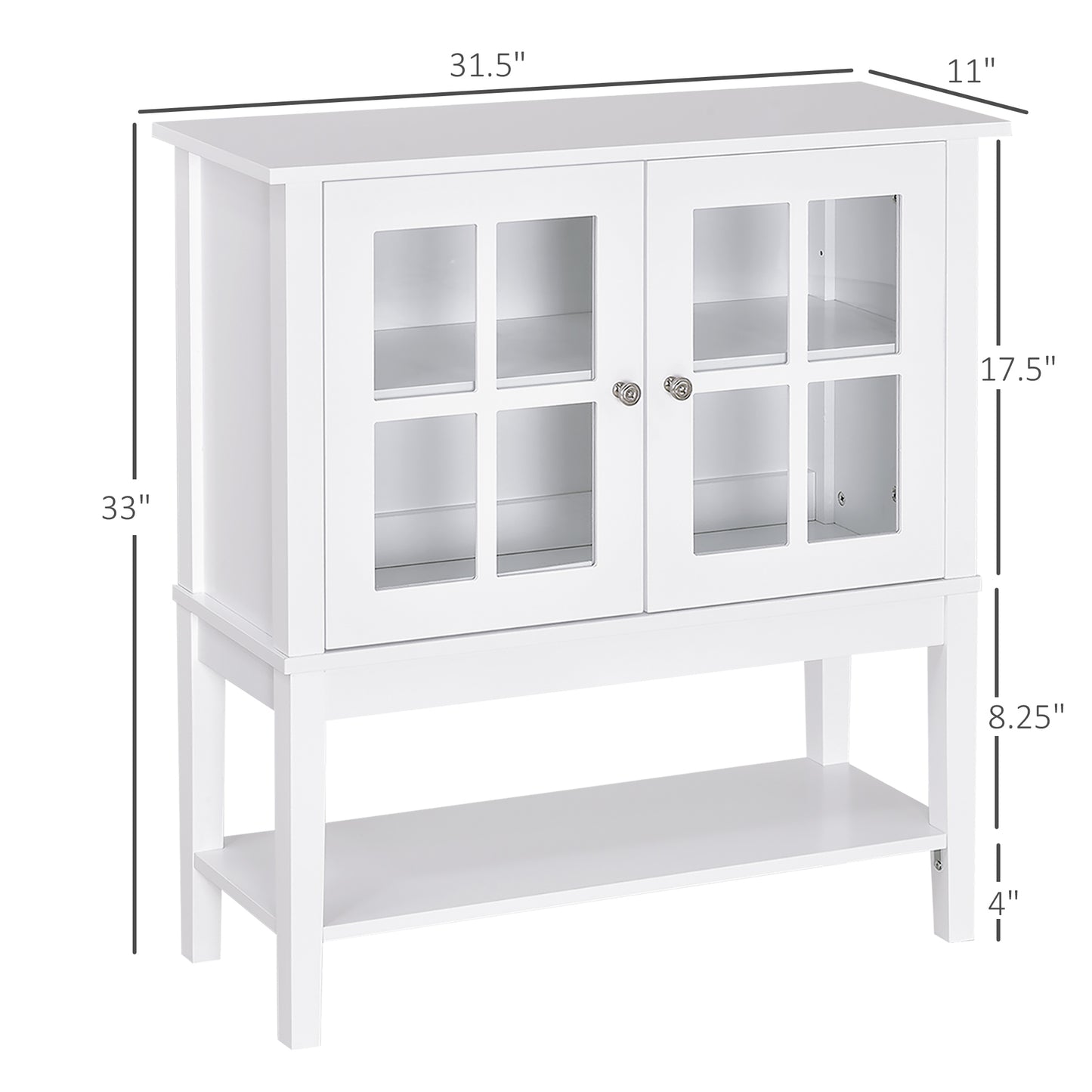 31" Modern Sideboard with Glass Doors and Adjustable Shelving, White