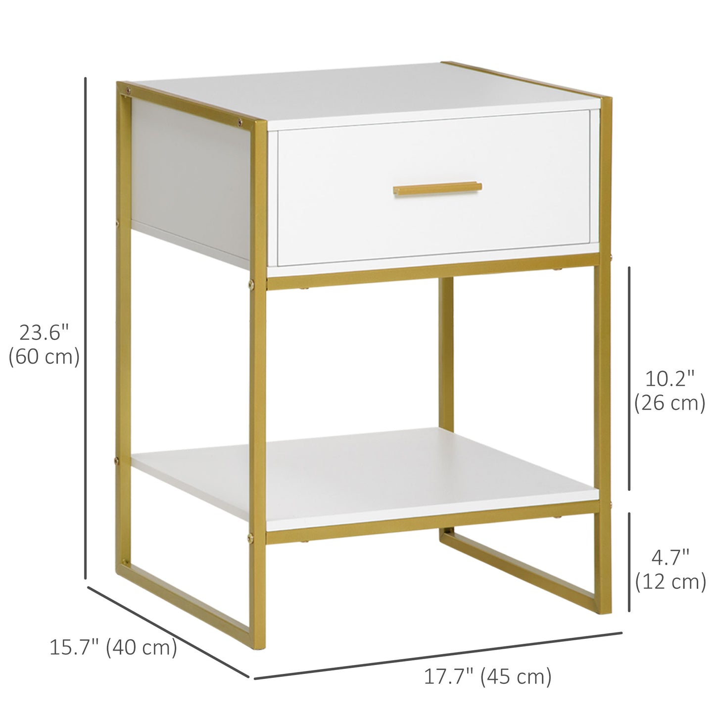 Modern Nightstands with Gold Steel Frame, White (Set of 2)