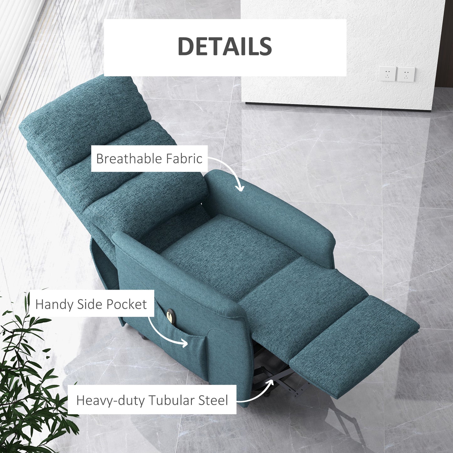 Power Lift Recliner Chair with Remote Control, Blue