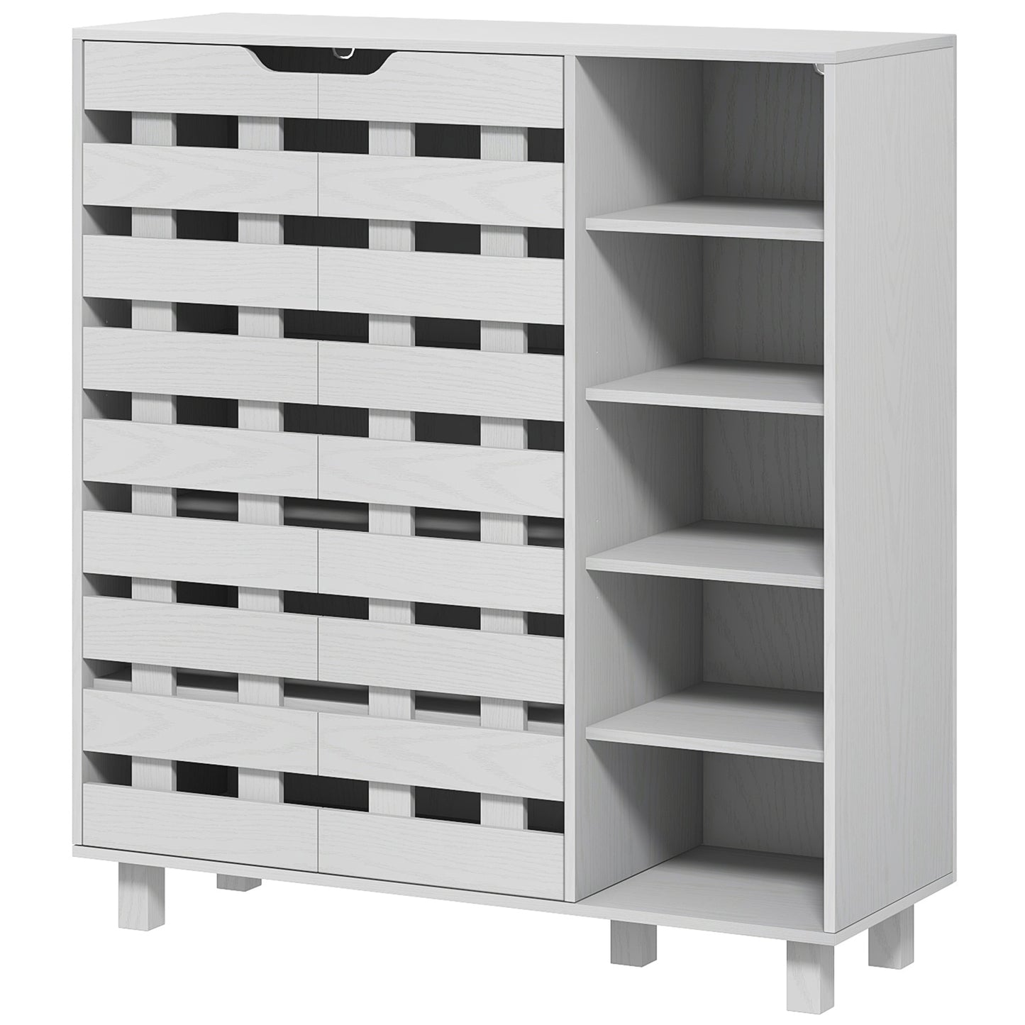 21 Pair Shoe Storage Cabinet with Double Doors and Open Shelves, White