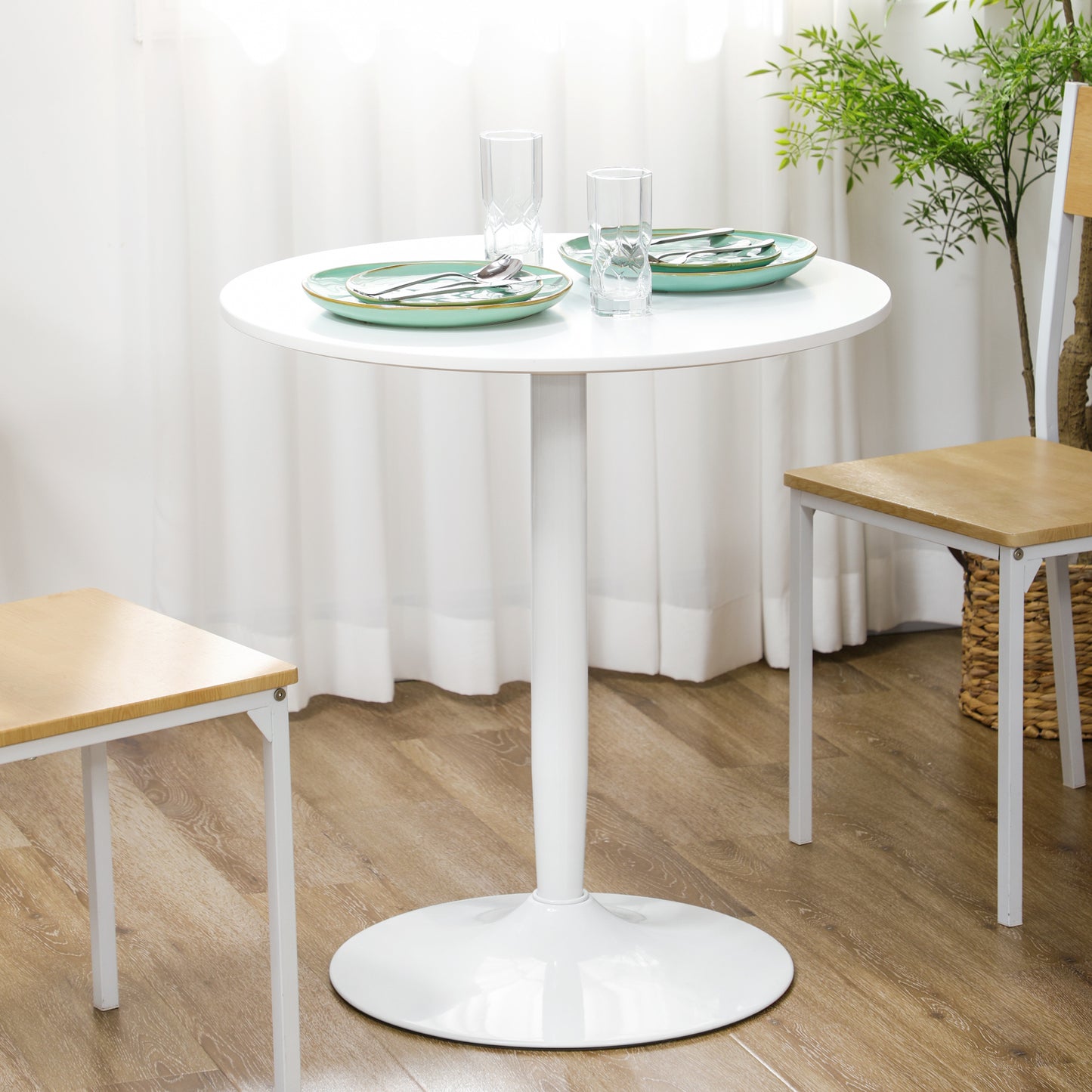 Modern Round Dining Table for 2 - White