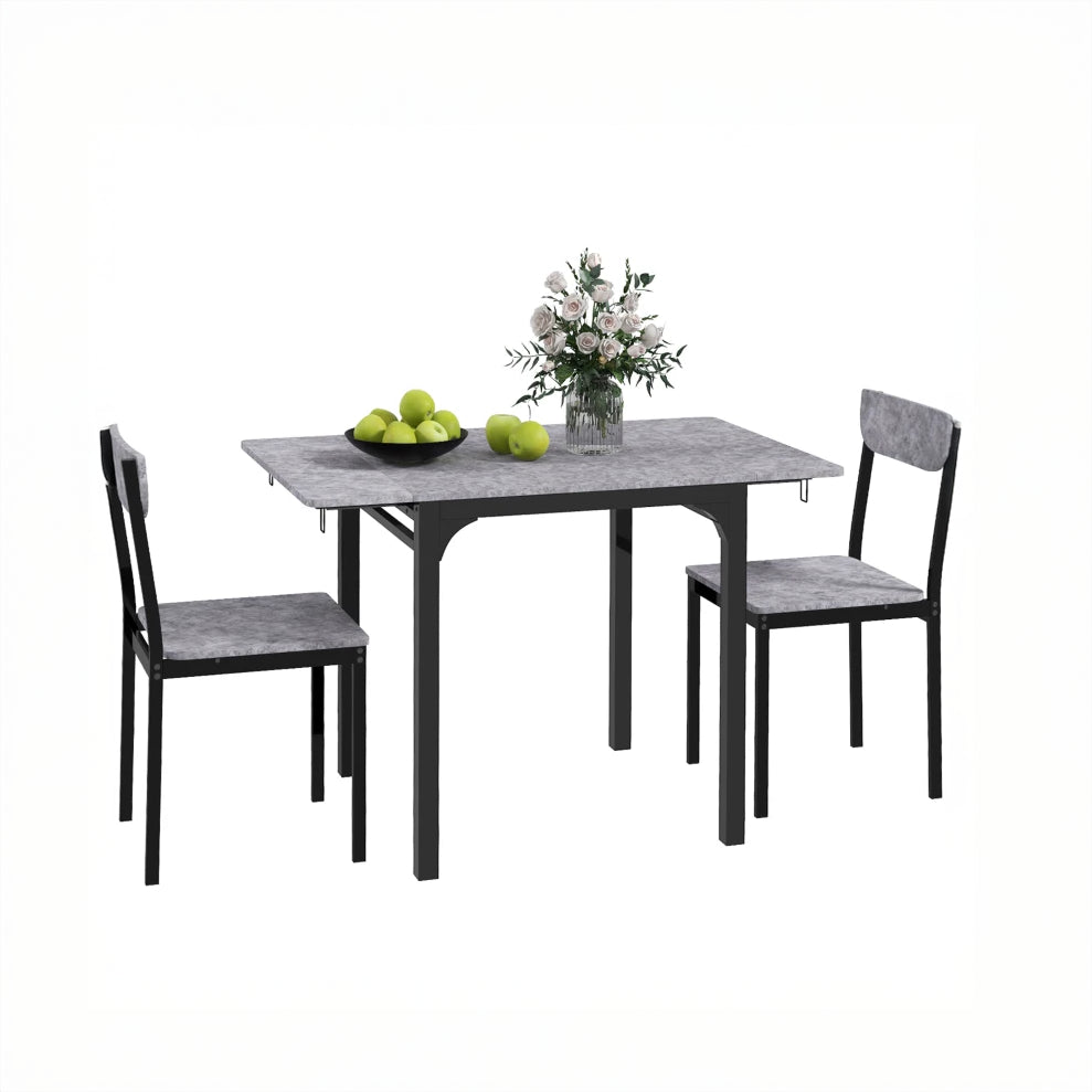 3-Piece Drop Leaf Dining Set with Table and 2 Chairs - Light Gray