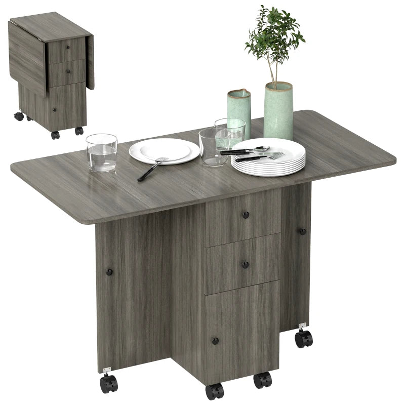 Rolling Dining Table with Storage Drawers and Cabinet - Gray
