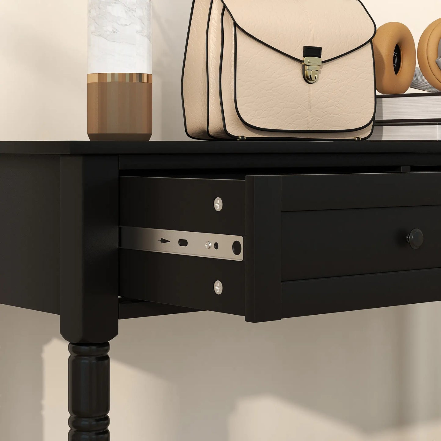 36" Console Table with Classic Turned Legs and Storage, Black