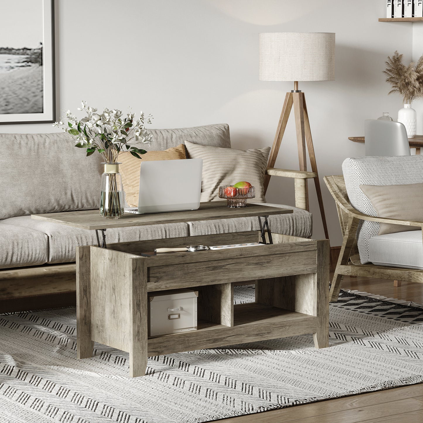 Lift Top Coffee Table with Hidden Storage, Oak Effect