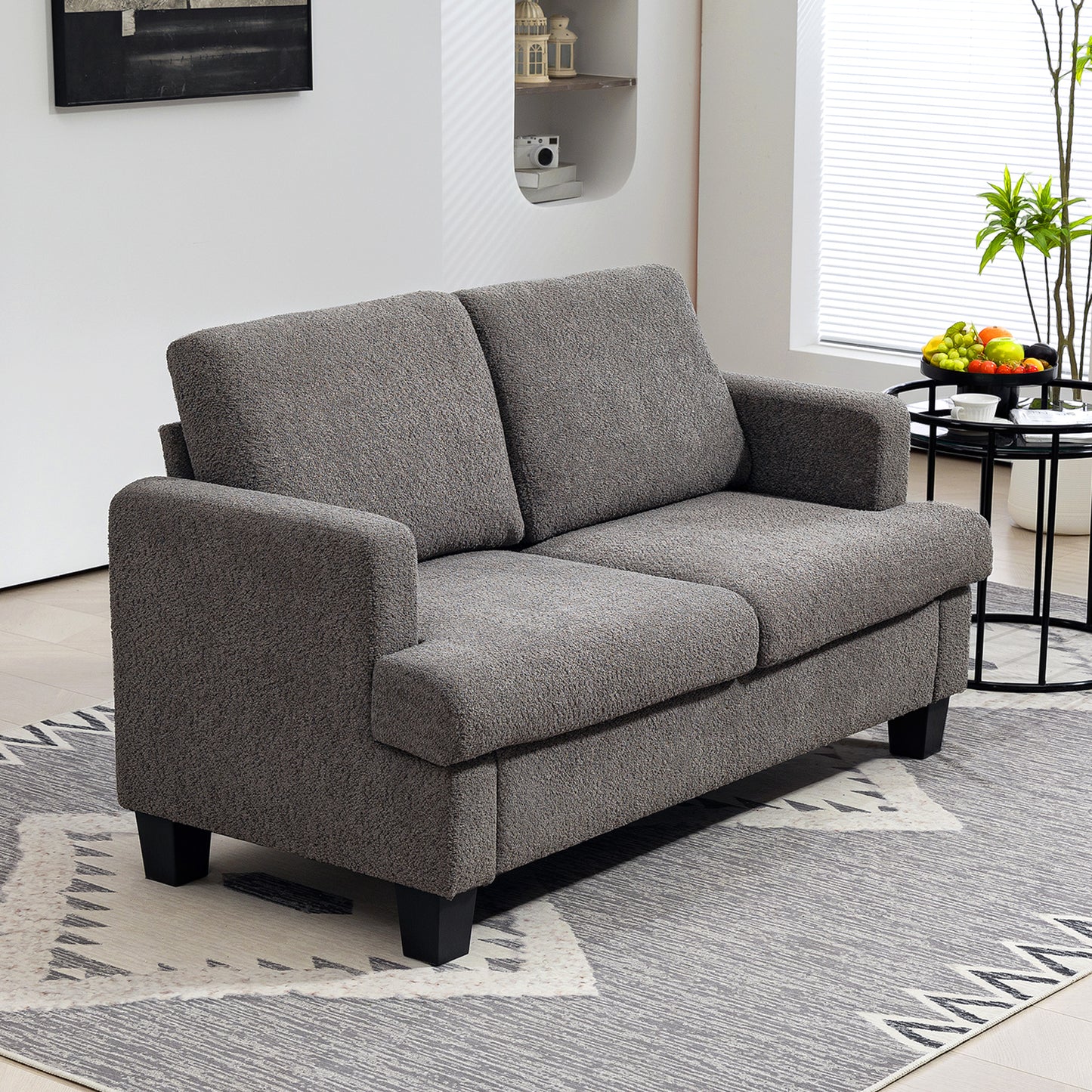 Chenille 2-Seater Loveseat with Tapered Legs - Dark Grey