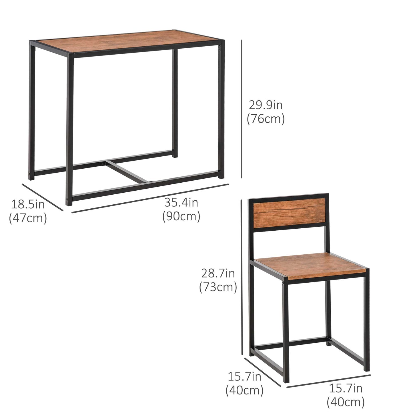 2-Person Industrial Dining Table Set for Small Spaces - Rustic Brown