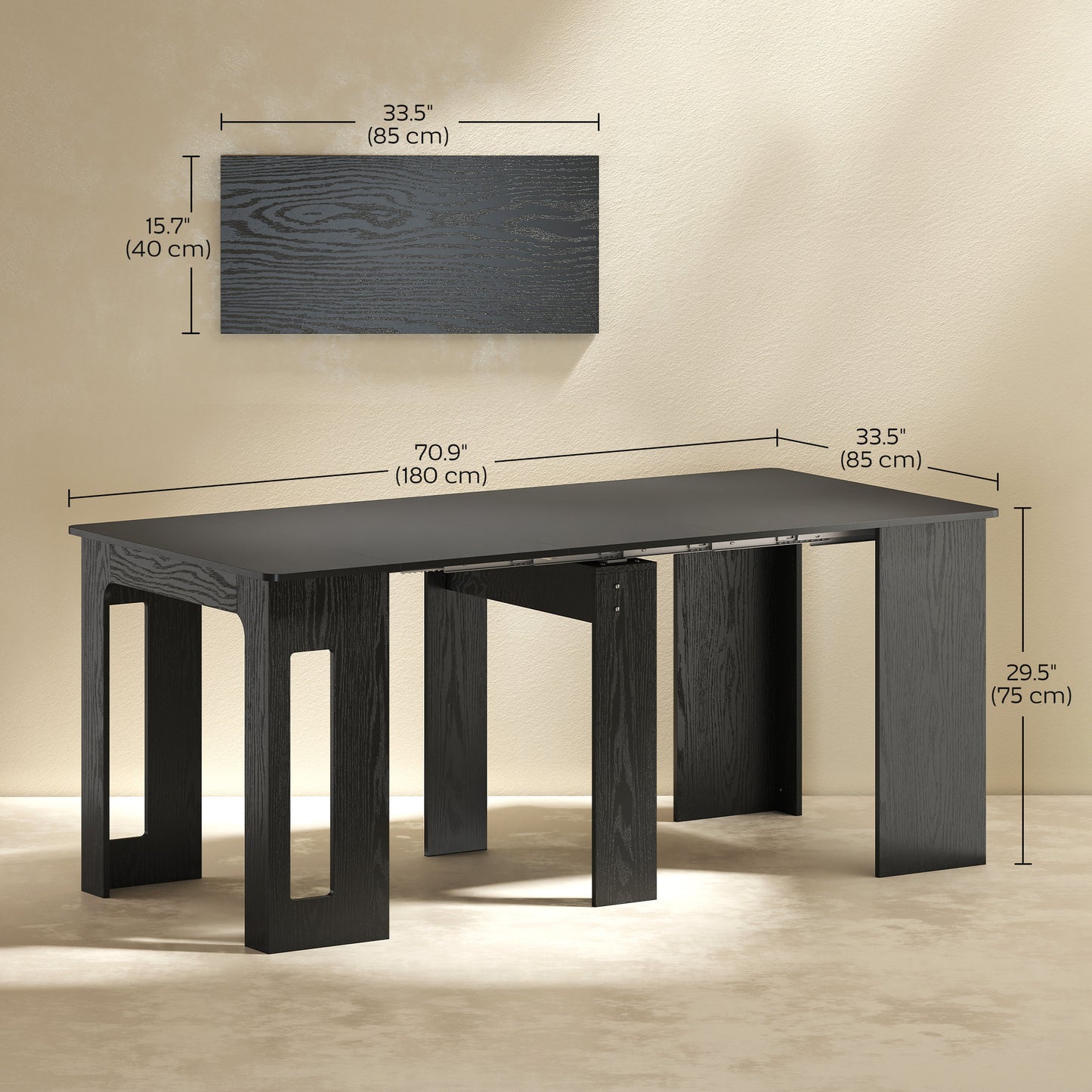 Extendable Dining Table for Small Spaces - Distressed Black