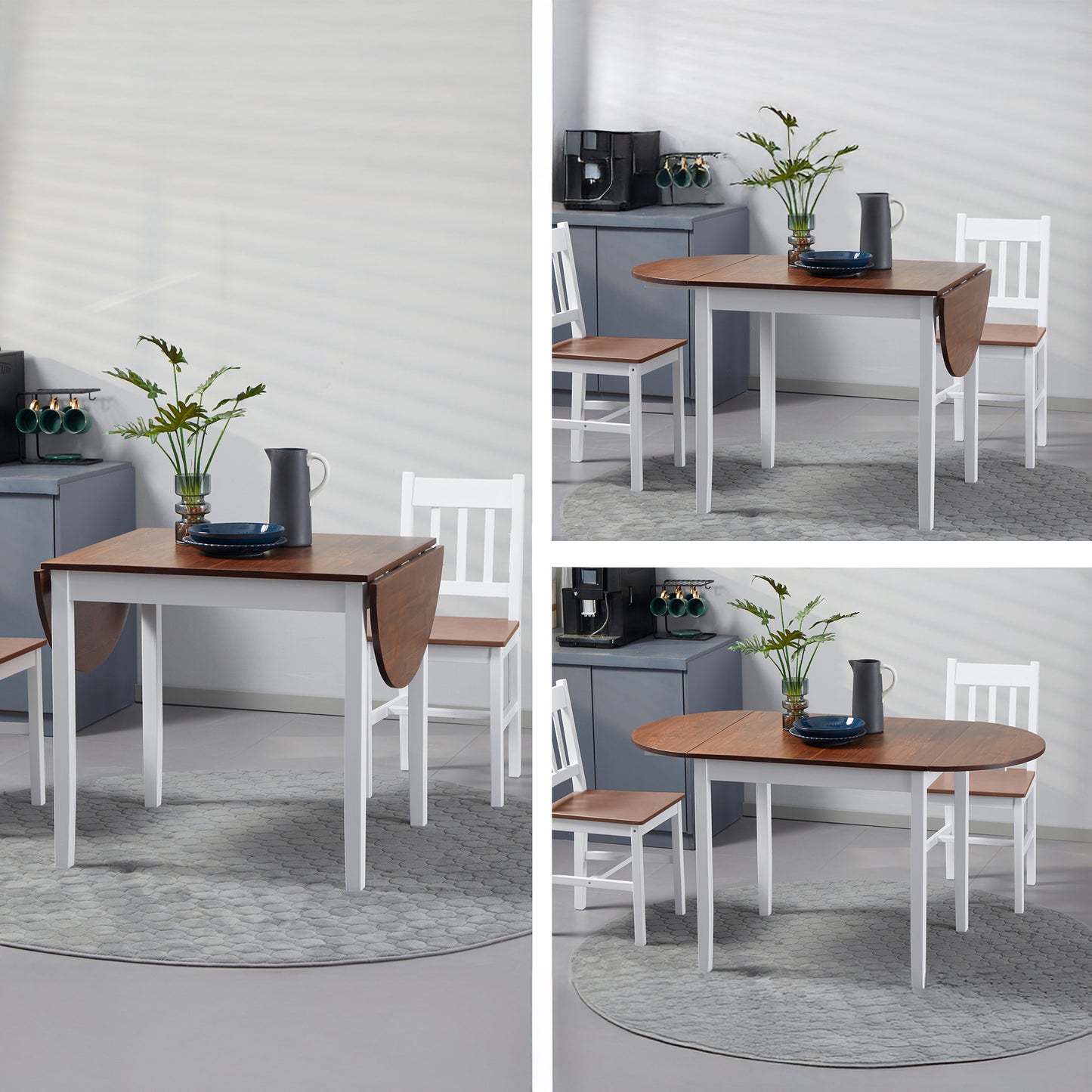 Solid Wood Drop Leaf Dining Table - Brown