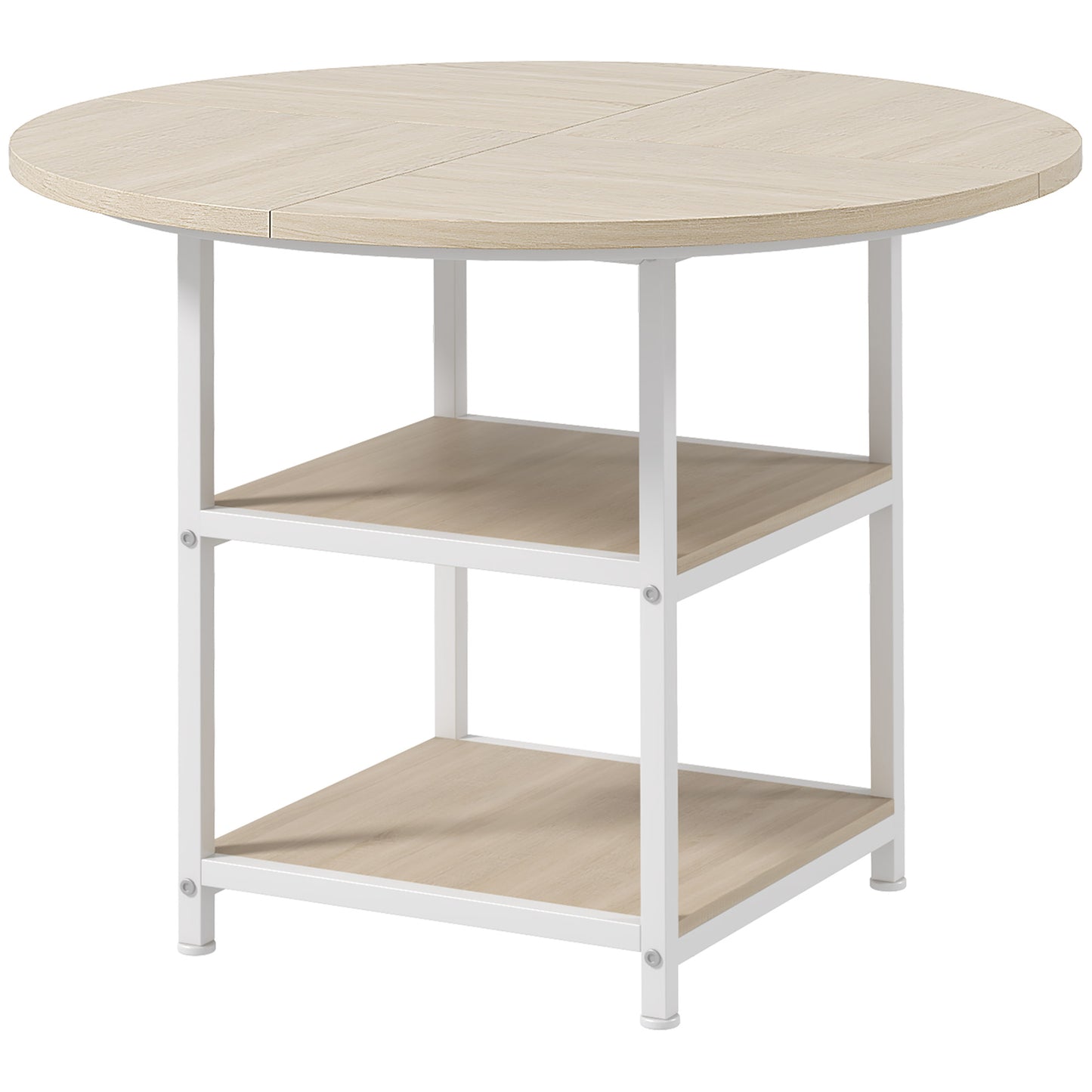 39" Round Industrial Dining Table with Storage Shelves for 4-6 People, Oak