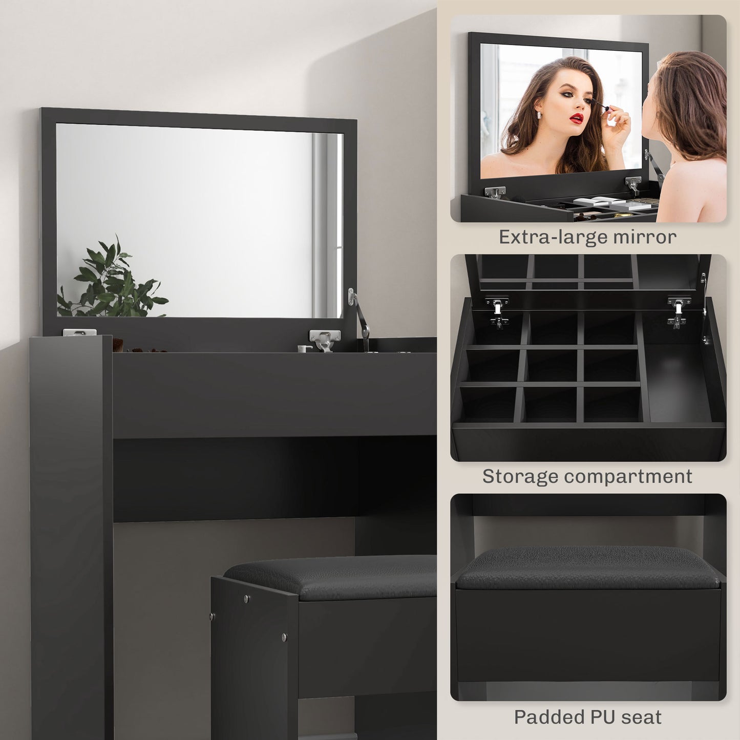 Modern Vanity Set with Flip-Top Mirror and Cushioned Stool