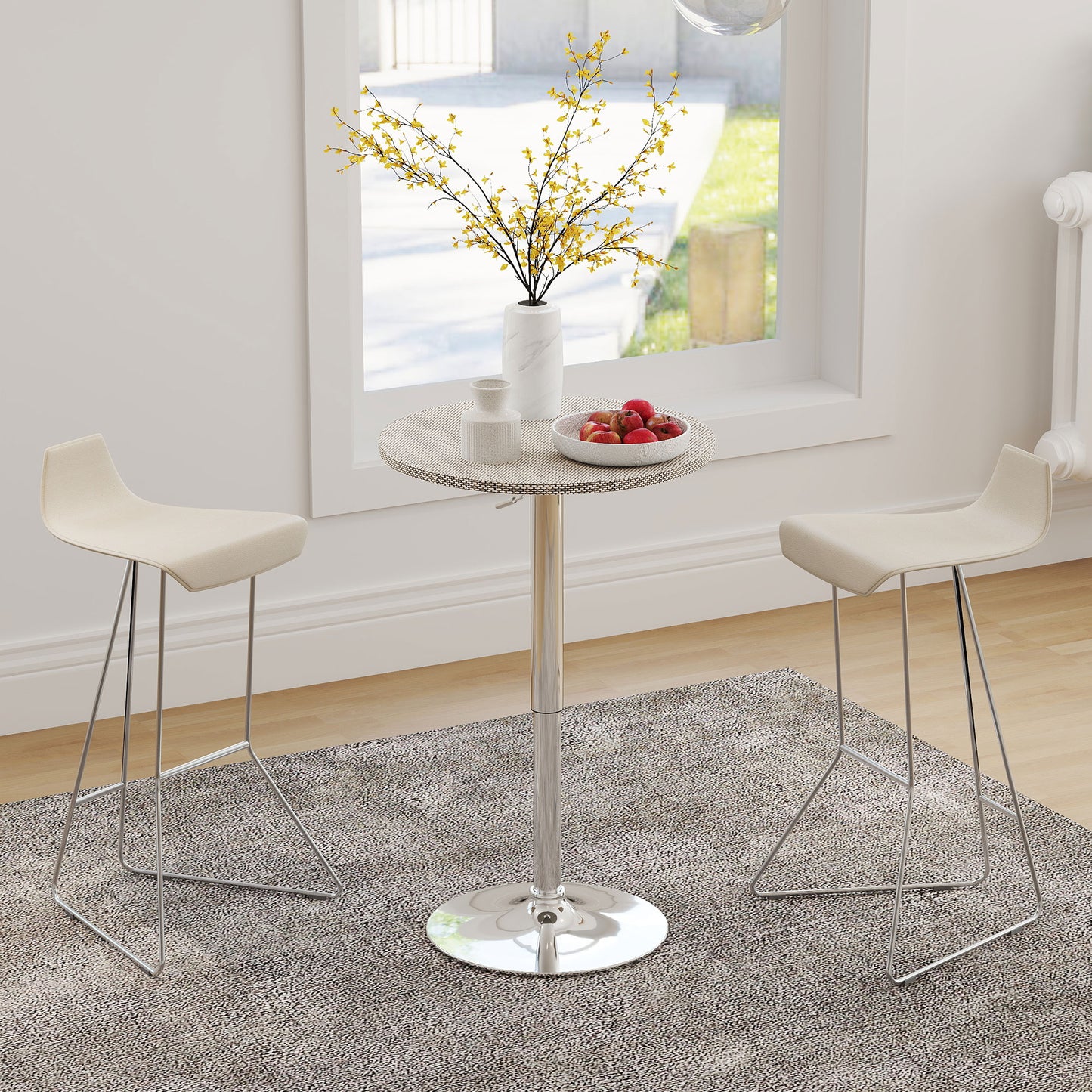 Adjustable Height Bar Table with PE Rattan Top - Gray