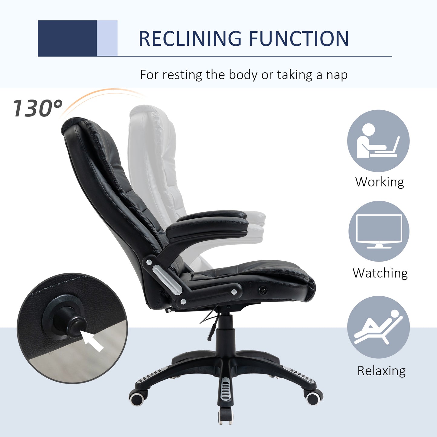 PU Leather Executive Reclining Office Chair with High Back, Black