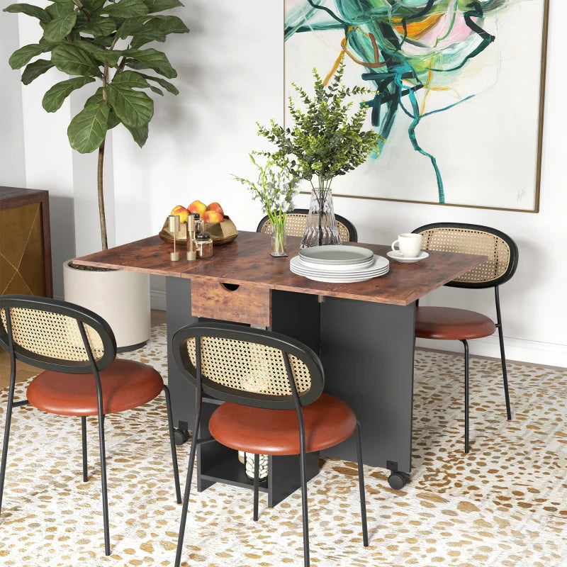Folding Dining Table with Drawer and Storage Shelves - Rustic Brown