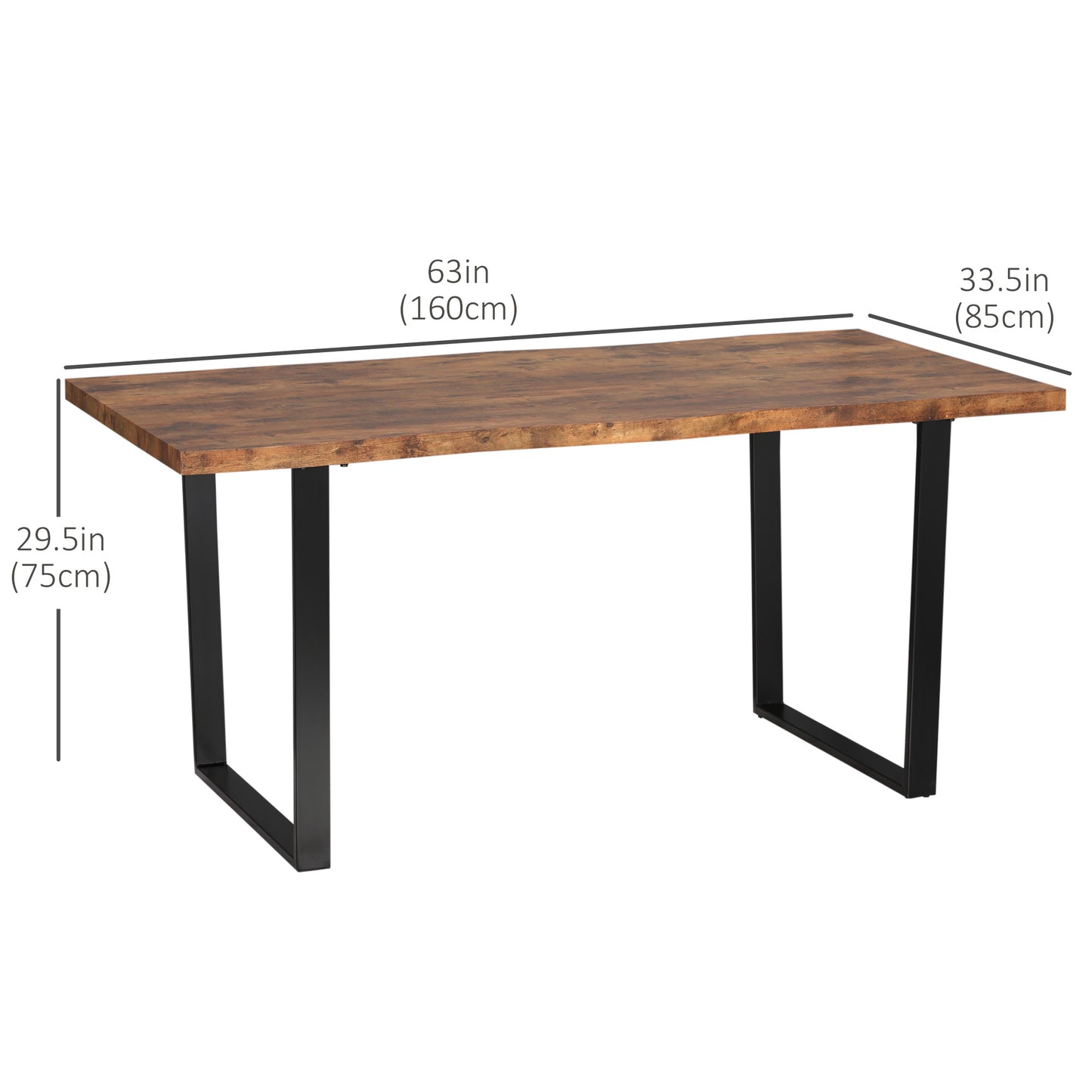 63" Industrial Dining Table with Wave Edge and Steel Legs