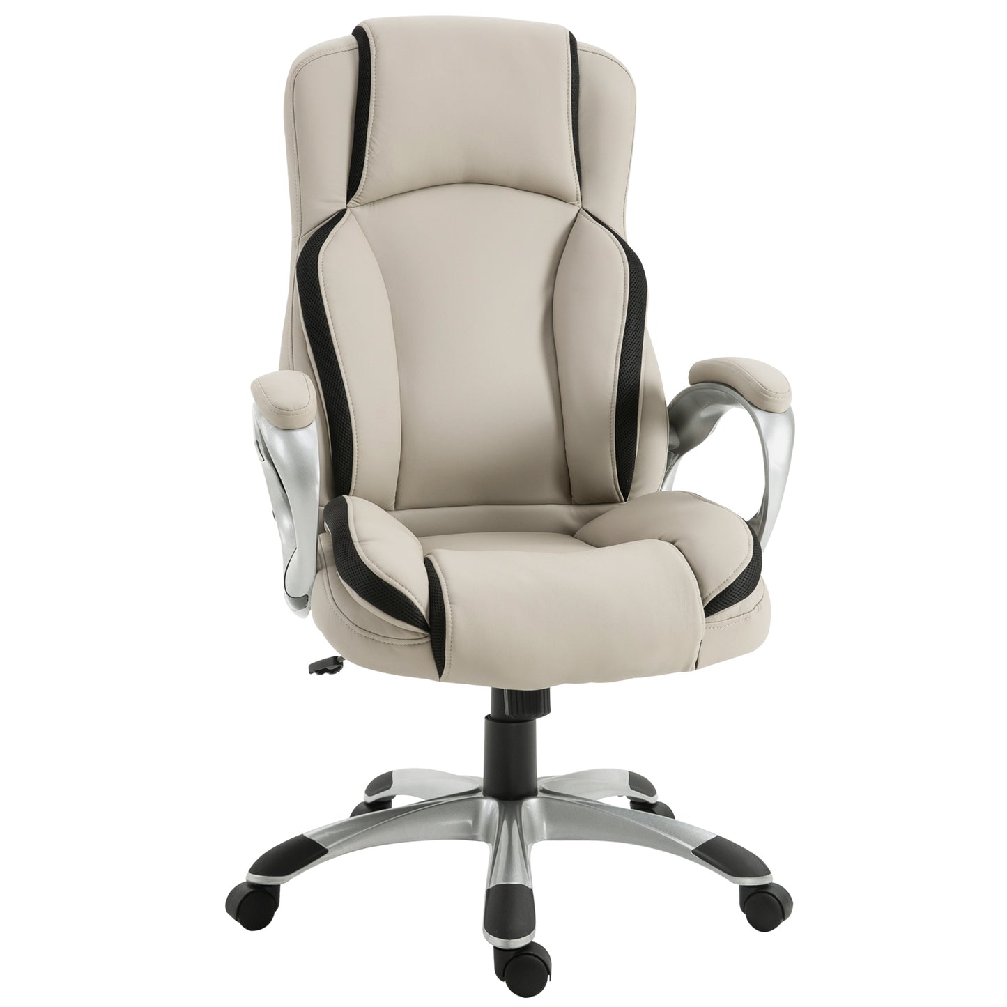 Executive Office Chair with PU Leather Upholstery and Ergonomic Design, Gray and Black