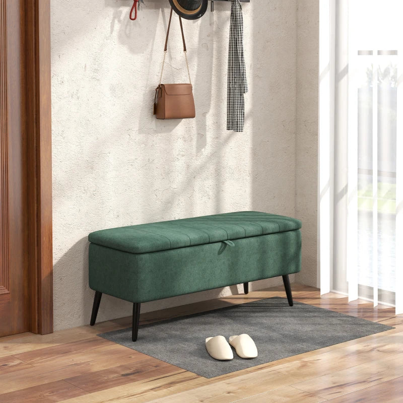 40" Linen Storage Ottoman Bench with Steel Legs, Dark Green