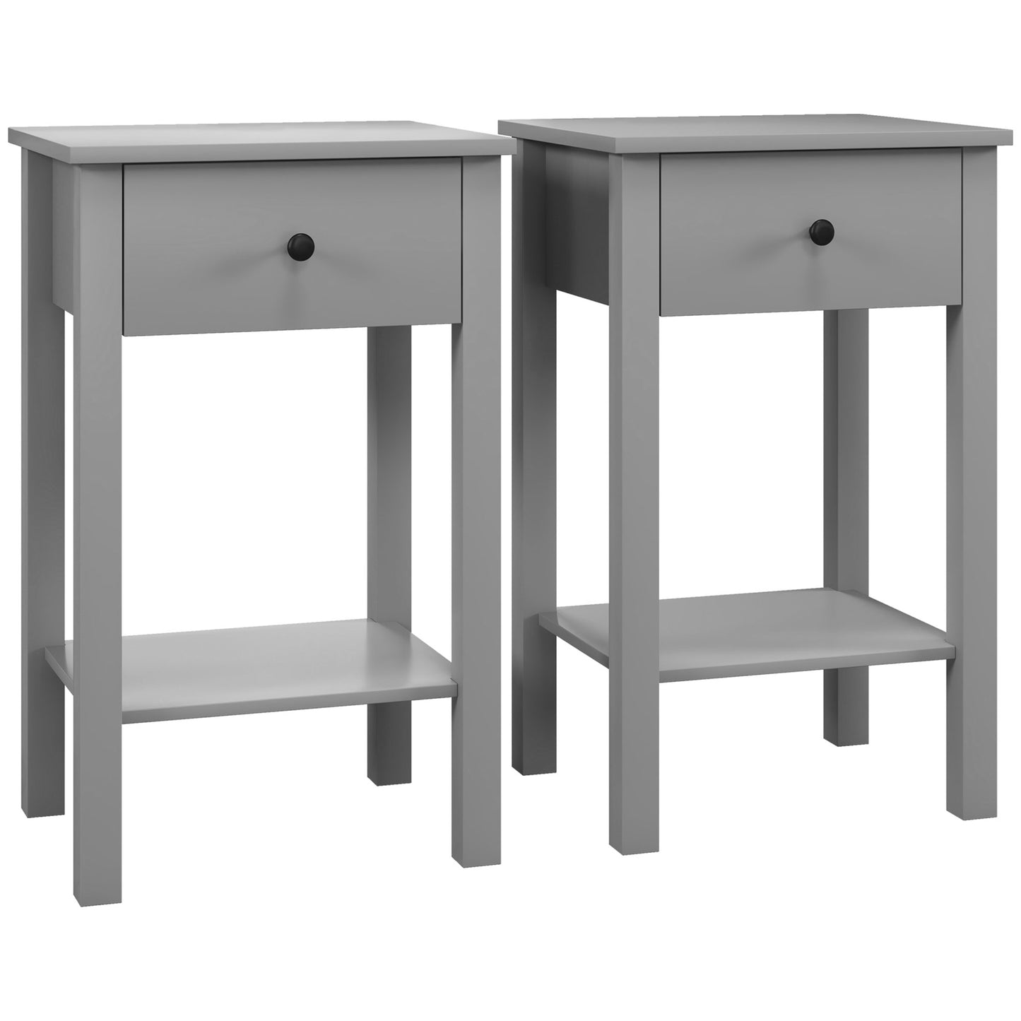 2-Tier Side Tables with Drawer and Shelf, Gray (Set of 2)
