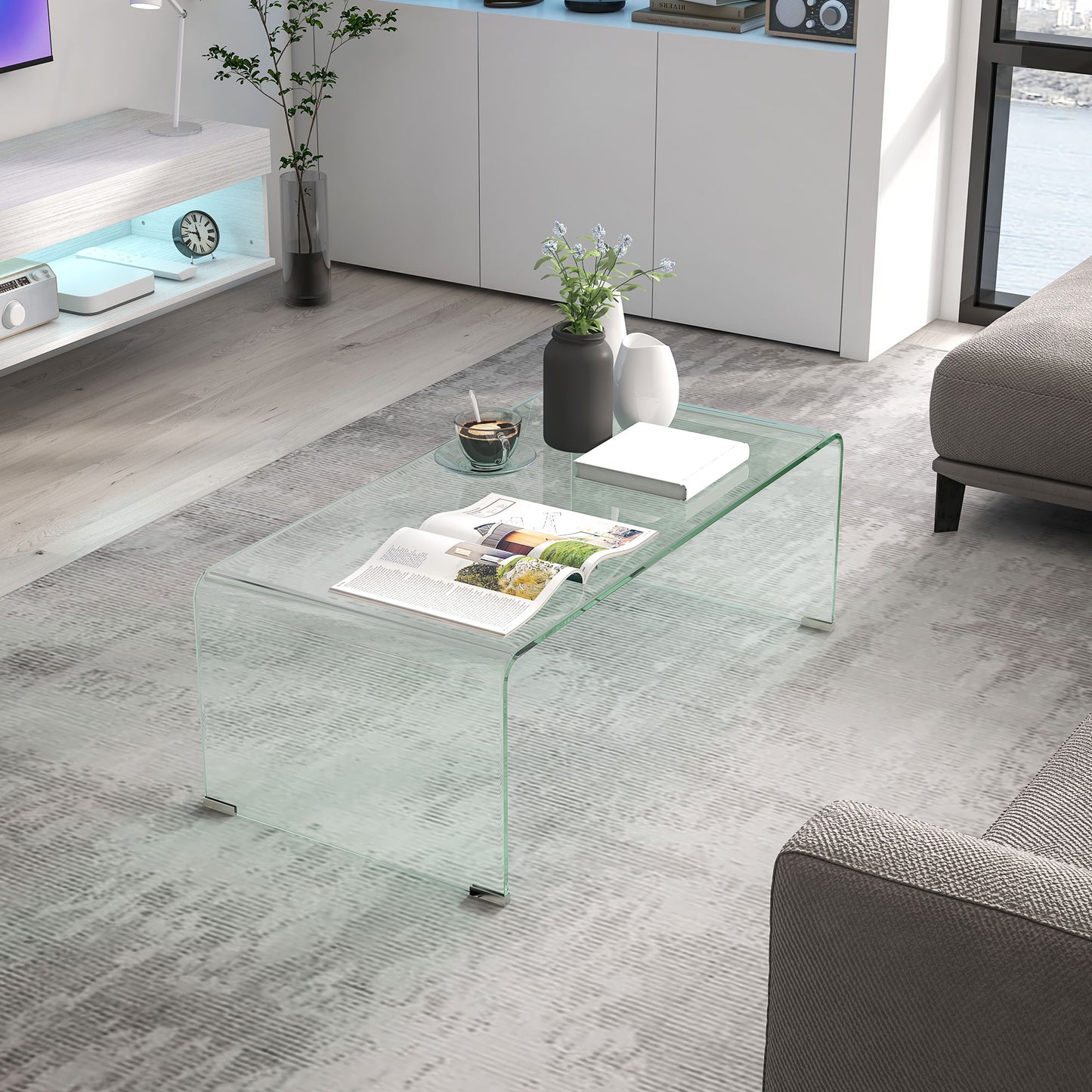 Modern One-Piece Molded Glass Coffee Table - Clear