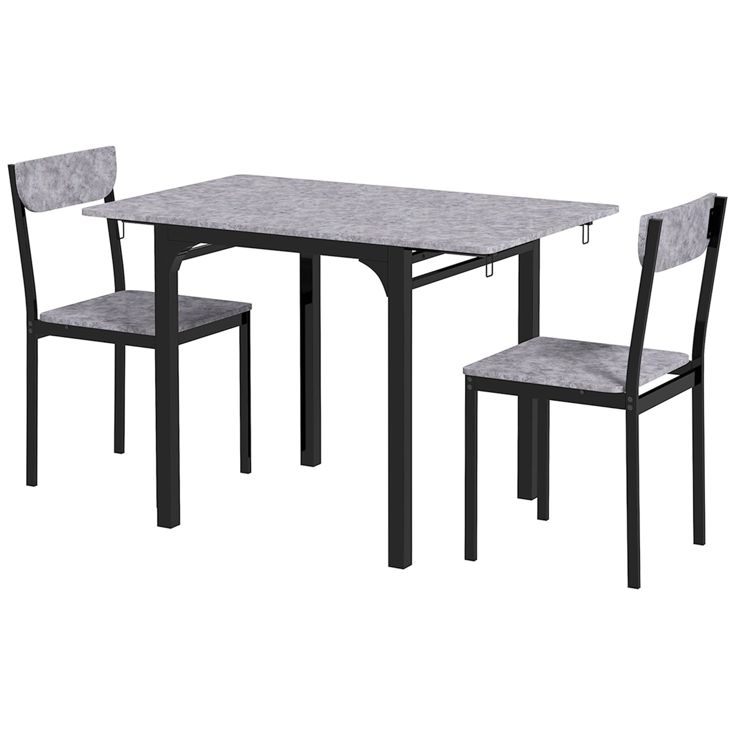 3-Piece Drop Leaf Dining Set with Table and 2 Chairs - Light Gray