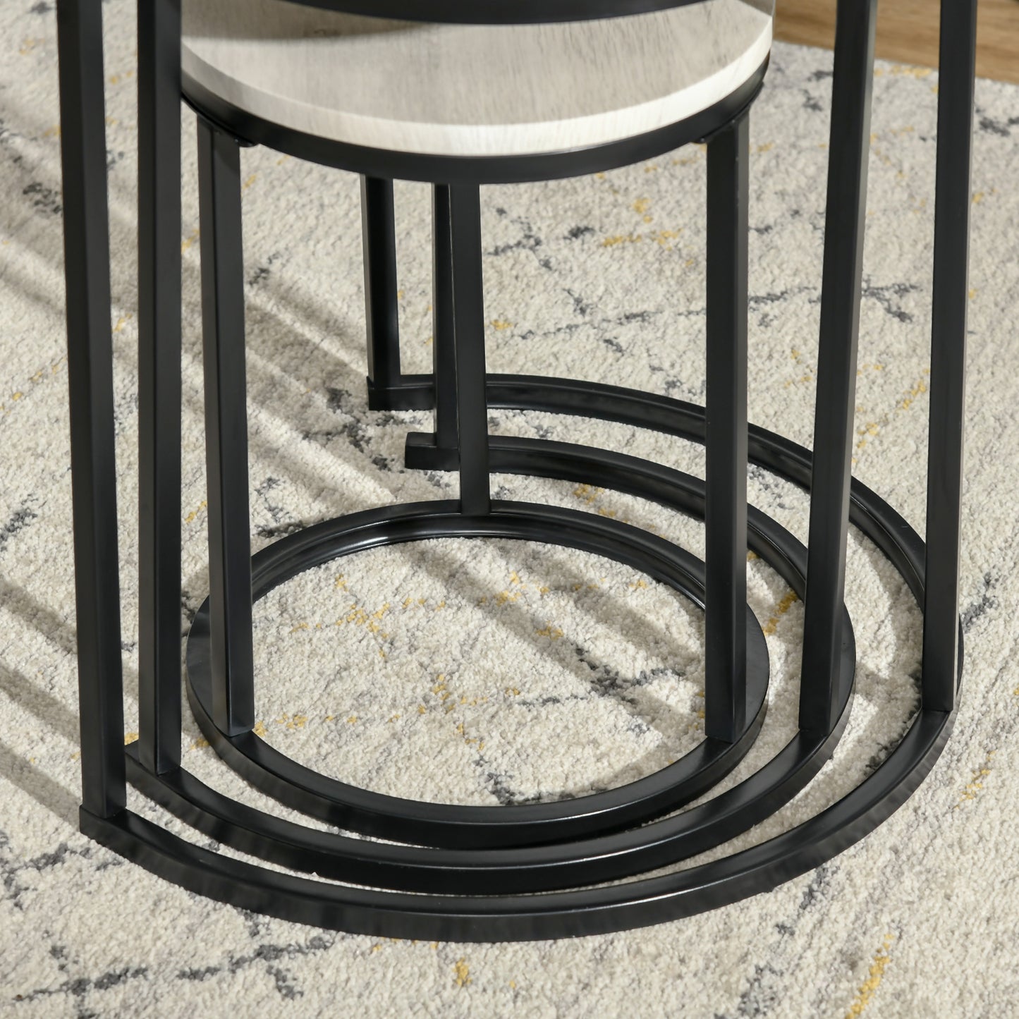 Round Nesting Coffee Table Set of 3 with Steel Frame - Grey
