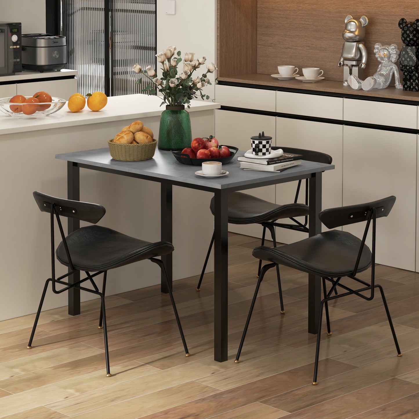 Dark Grey Extendable Dining Table for 6 with Drop Leaf