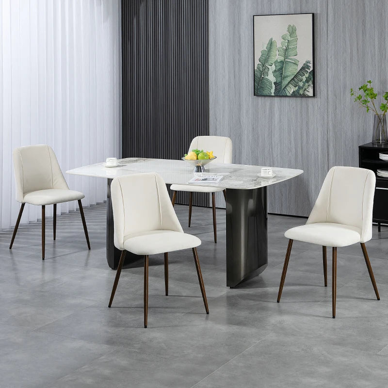 Velvet Upholstered Dining Chairs with Wood Grain Steel Legs, Cream White (Set of 4)