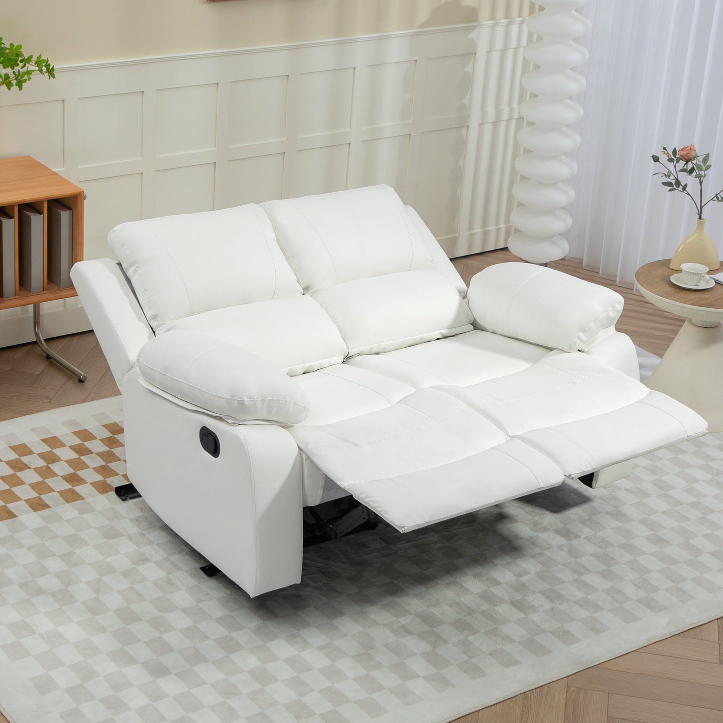 Manual Reclining Loveseat with Dual Footrests - White